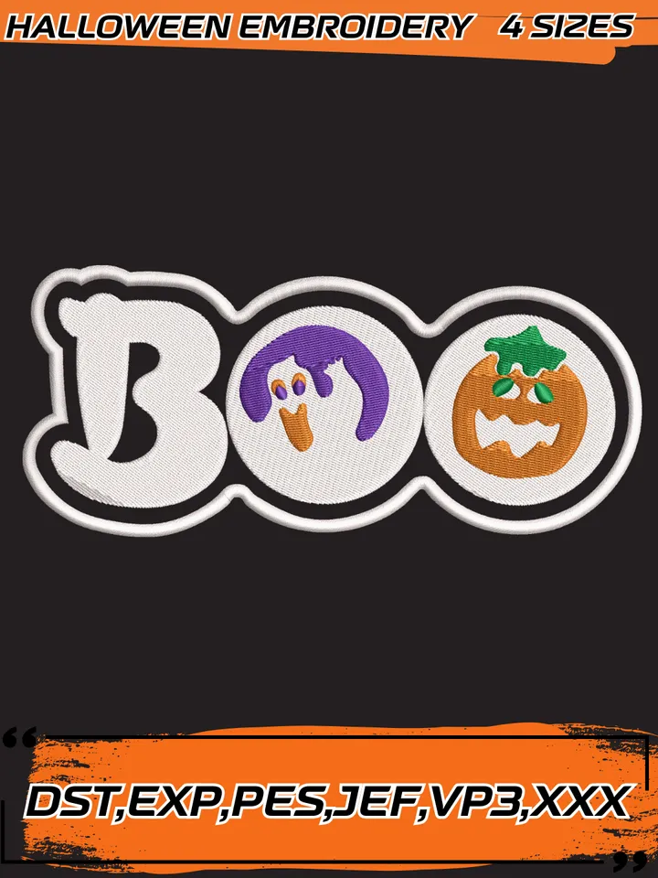 Boo Embroidery Design,Halloween Embroidery Design,4 Sizes, Digital Download
