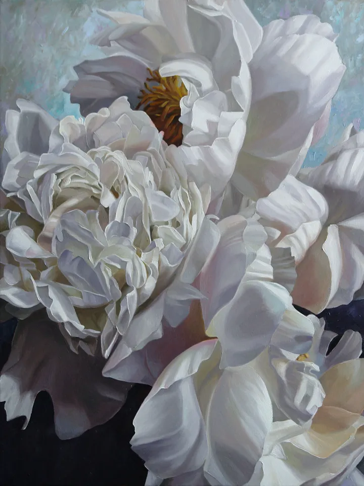 White peonies oil painting