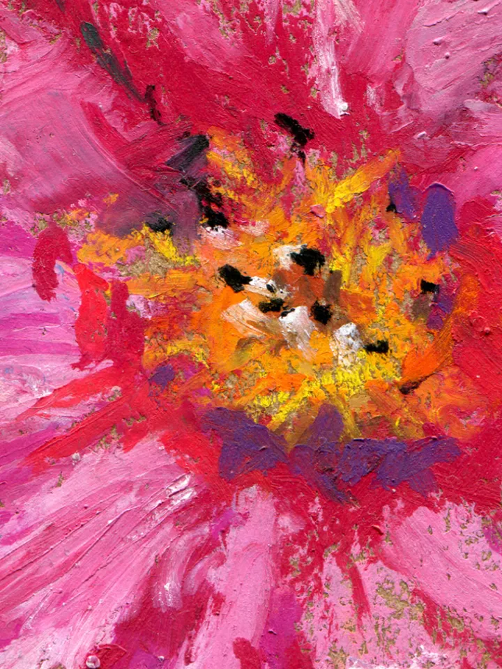 Flowers Bouquet Asters Drawing with oil pastels on A4 craft paper