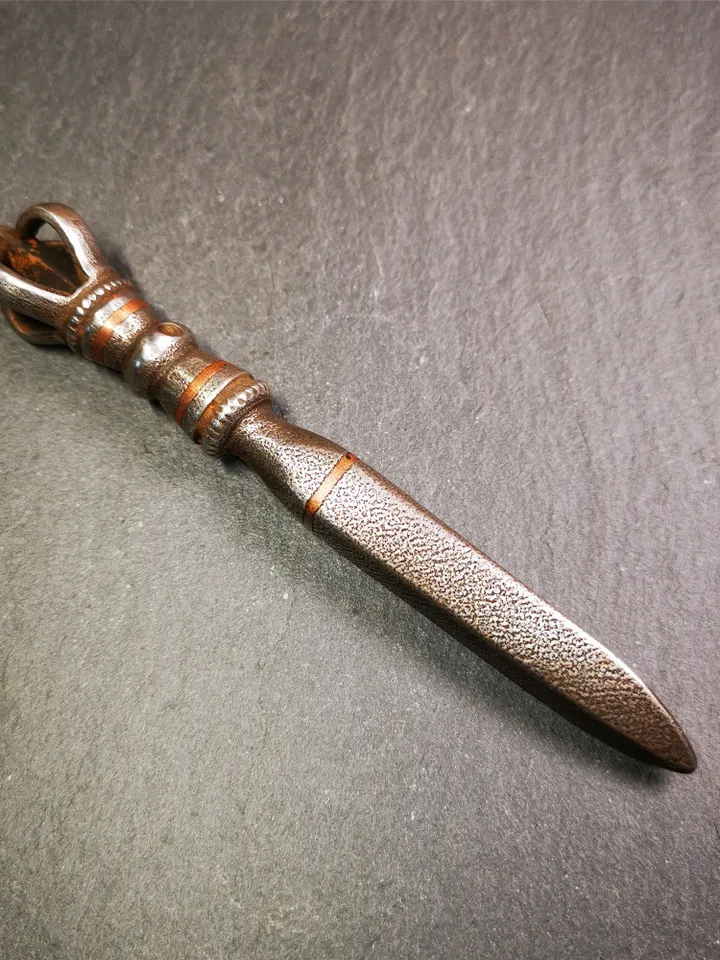 Gandhanra Handmade Tibetan Buddhist Ritual Implement - Kila -Dorje Phurba,Made of Cold Iron inlaid with Copper,5.1&quot;