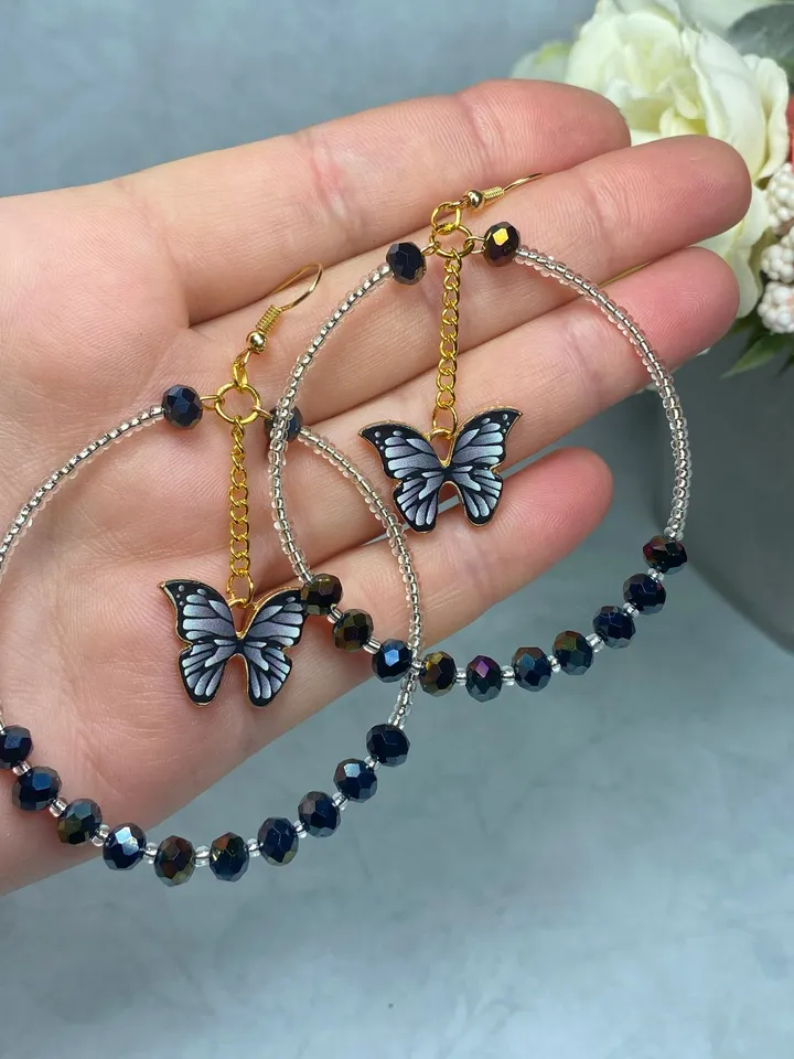 Earrings with butterflies. Handmade jewelry. Individual design.