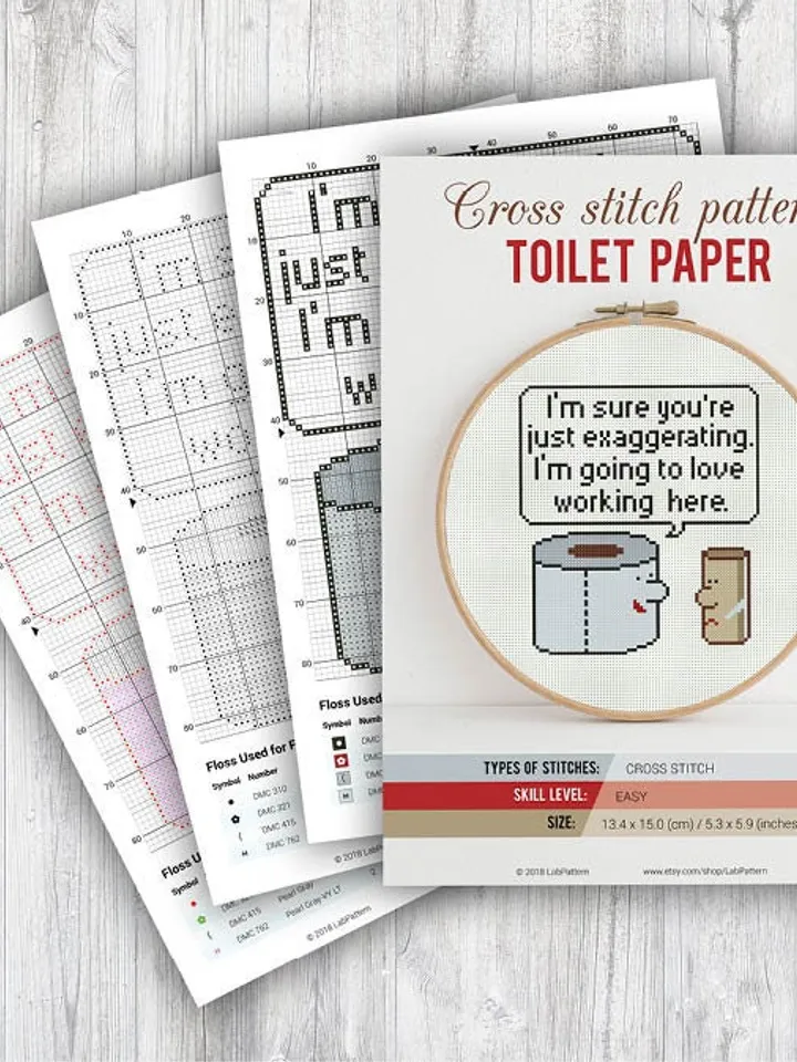 Toilet Paper Cross stitch pattern | Embroidery Pattern | Instant Download | Cross Stitch Patterns | Embroidery Designs | Humor Joke Job