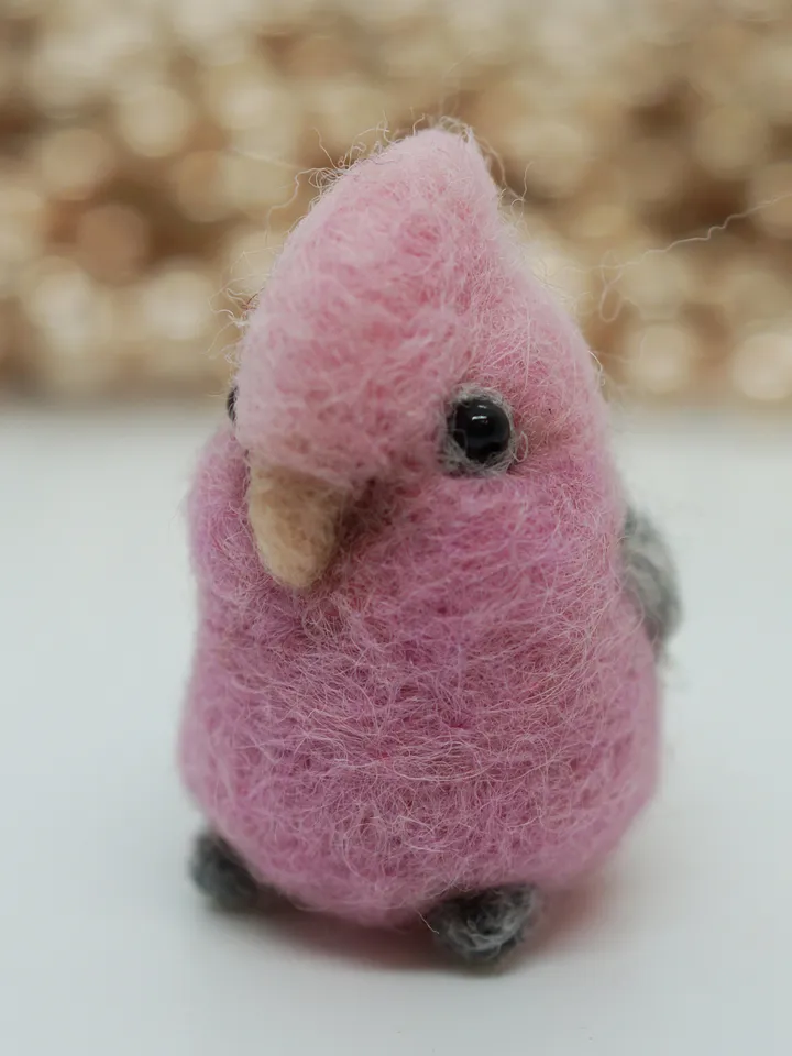 Miniature needle felted galah, cute bird, needle felted cockatoo, pink cockatoo, made to order