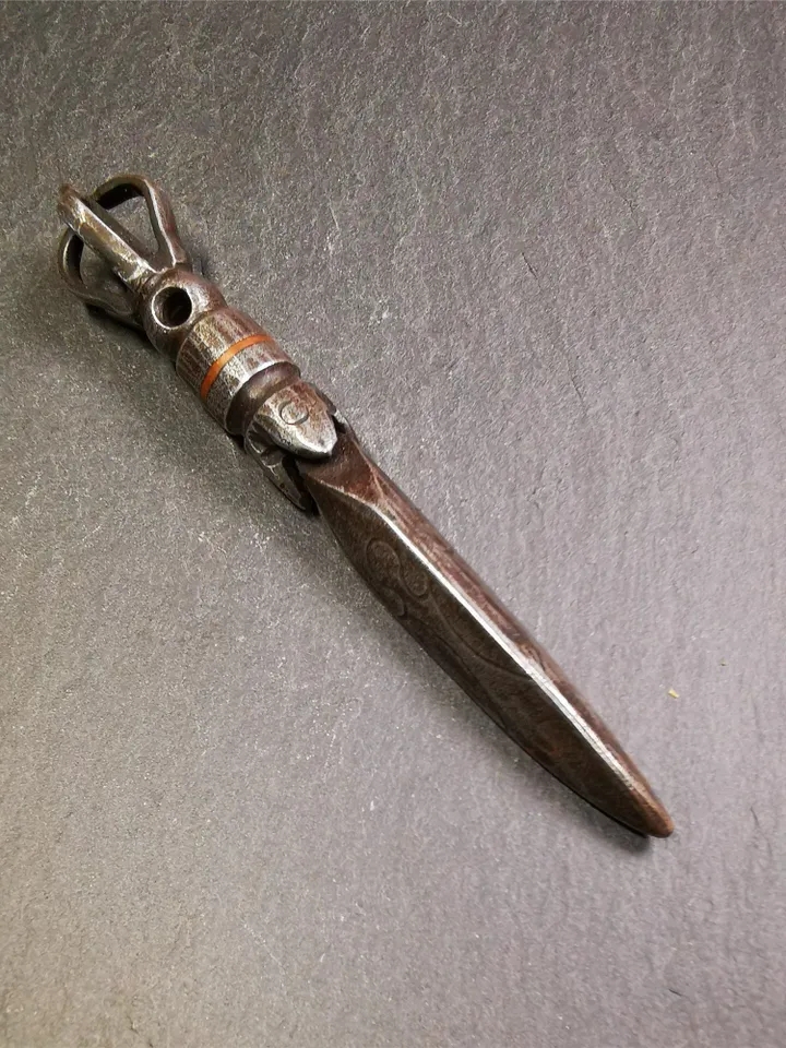 Gandhanra Handmade Tibetan Buddhist Ritual Implement - Kila -Dorje Phurba,Made of Cold Iron inlaid with Copper,3.9"