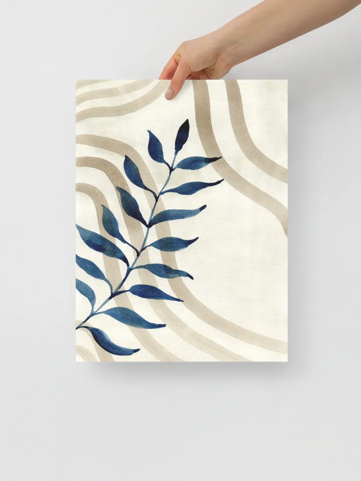 Indigo Beige Floral Minimalist Watercolor Wall Art, Set Of 2, Abstract Art Print, Blue Home Decor,