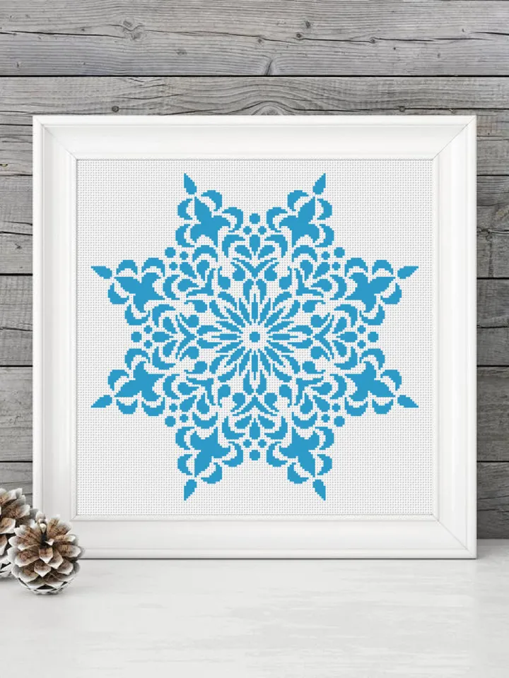Mandala cross stitch pattern download PDF, Monochrome mandala ornament cross stitch chart, Snowflake ornament embroidery, Home decor #M131