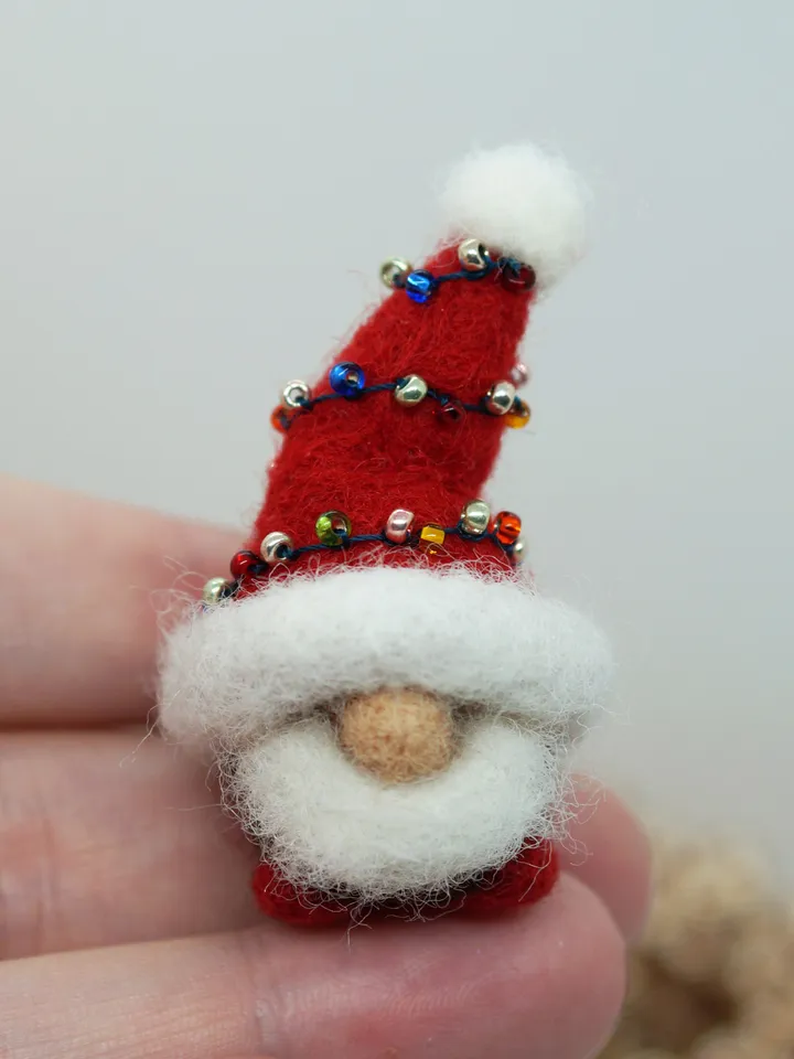 Miniature needle felted gnome, Santa gnome, Christmas gnome, gnome in a red hat, ready to ship from the USA