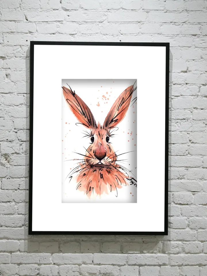 Hare Original watercolor, animals painting, wall decor, 8x11 in bunny art by Anne Gorywine