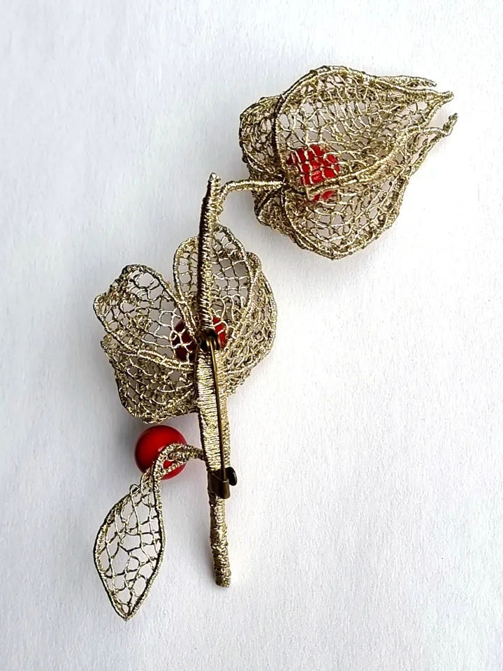 Golden Lace Physalis Brooch