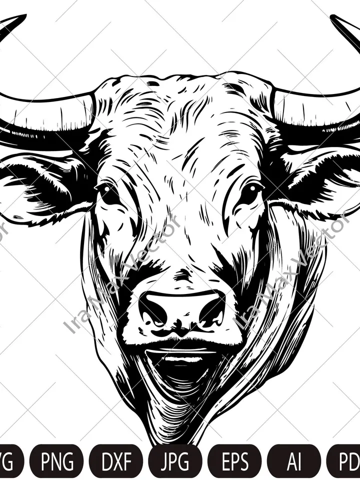 Bull Svg, Bull head svg, Bull svg, Rodeo svg, Bull face svg, Bull clipart, Cowboy bull svg, cow svg, Cow head svg, Cow face, Angry bull svg