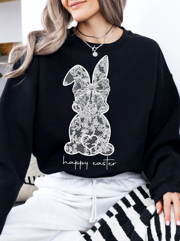 White Lace Bunny Coquette Bow PNG, Easter png, Lace Bow Bunny Png, Happy Easter Png, Spring png, Lace Easter Coquette Png, Faux Embroidery