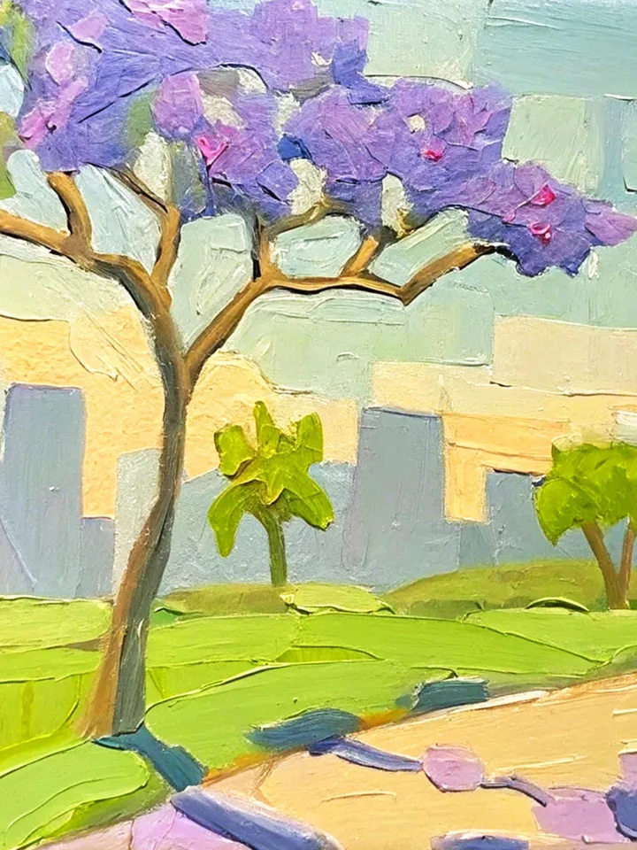 Jacaranda Oil Painting Impasto Los Angeles Original Art California Plein Air Small Artwork Gift by ArtProkopaloSv