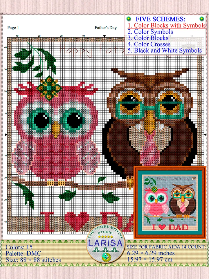 Father’s Day Cross Stitch Pattern | Two owls