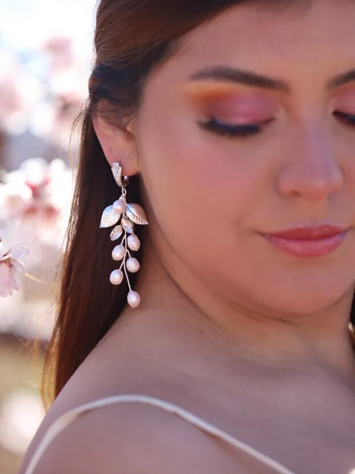 Long Boho Wedding Earrings, Freshwater Pearl Silver Bridal Earrings, Chandelier Statement Wedding Earrings, Swarovski Jewelry For Bride,