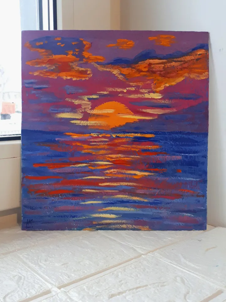 Purple Sunset, Mini Art Series, Seascape Painting