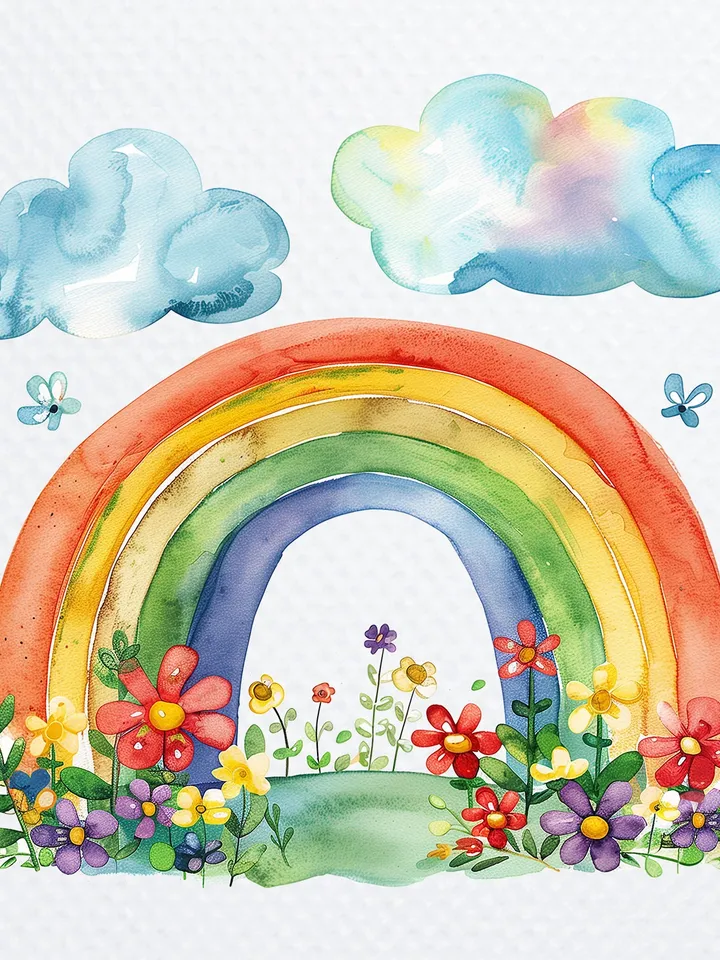 12 PNG Rainbows with Flowers Bundle, Nursery Watercolor Rainbow, Cute Rainbow clipart for sublimation, Digital download, Paper craft