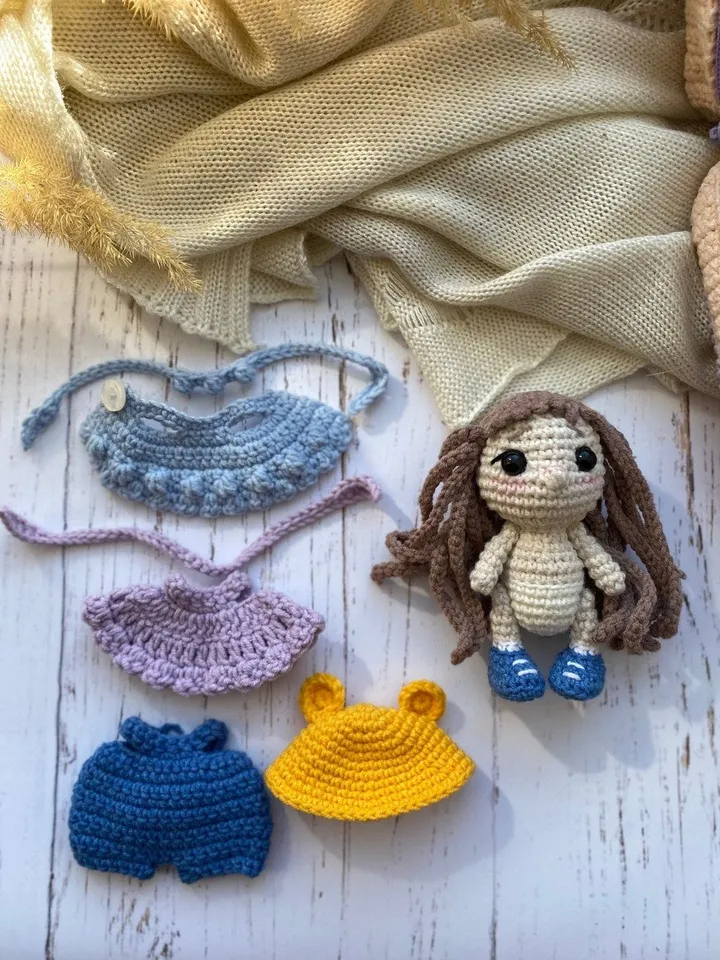 PDF pattern Doll in a Rainbow, Amigurumi pattern crocheted doll with hair, Amigurumi Rainbow Pattern, Crochet Teddy Bear Pattern