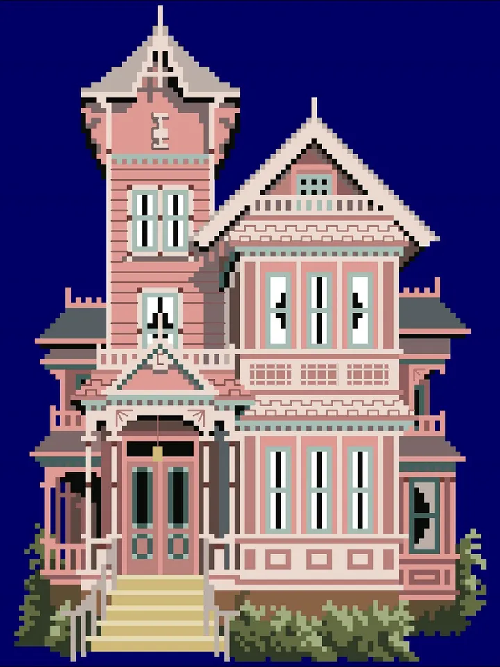 Vintage Cross Stitch Pattern Victorian House Counted Digital Download PDF