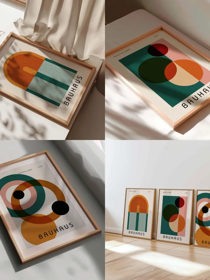 Bauhaus Set of 3 Prints, Vintage Mid Century Modern Posters, Retro Geometric Gallery Wall Set, Minimalist Trendy Wall Decor Digital Download