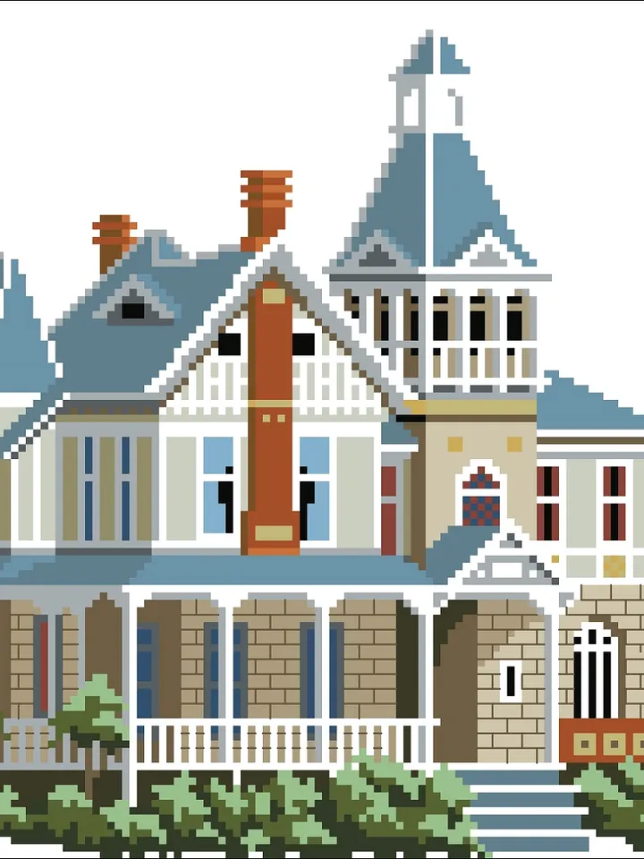 Vintage Cross Stitch Pattern Victorian House Counted Digital Download PDF