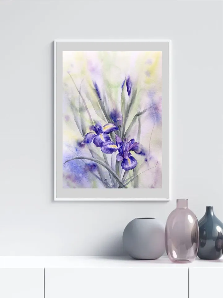 Flowers Original Painting Iris Painting Floral Watercolor Wall Art