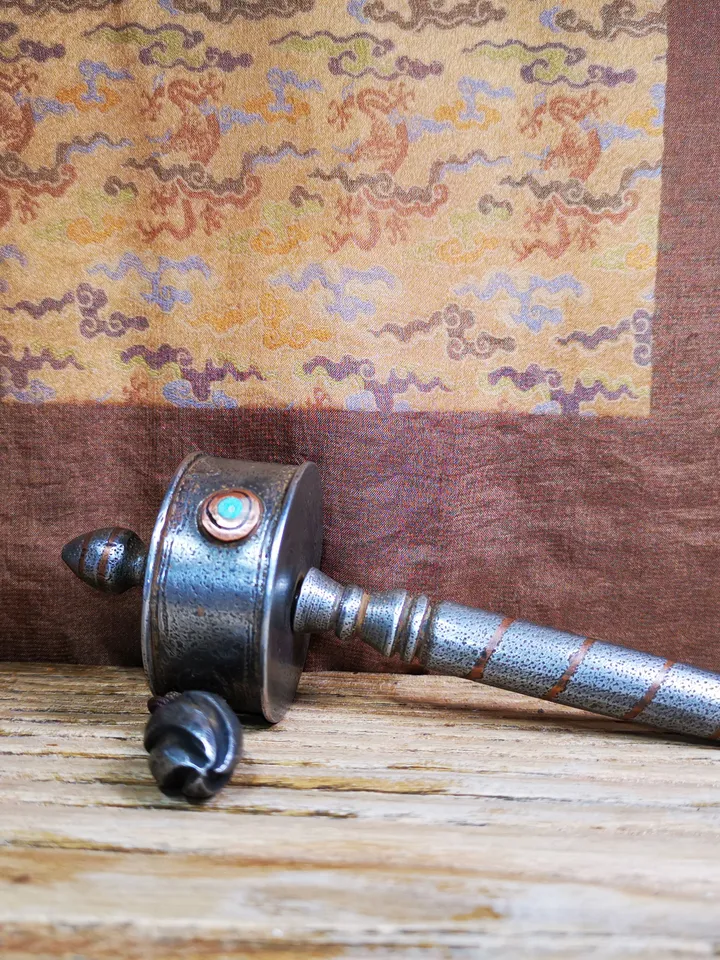 Gandhanra Handmade Tibetan Handheld Prayer Wheel,Mani Wheel,Large Size 13cm