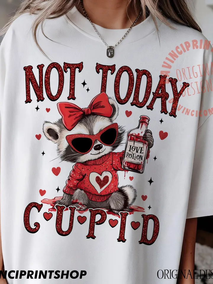 Not Today Cupid Funny Raccoon Valentines Day PNG Cute Animal Sarcastic Valentines Feral Png, Funny Valentines png, Cupid png, Sublimation