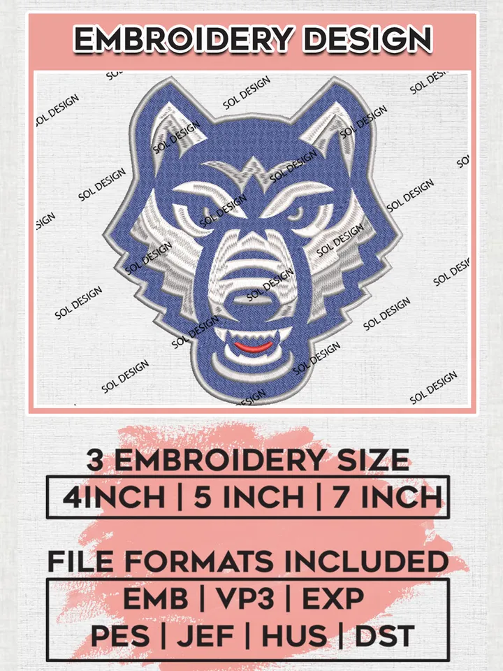 NCAA West Georgia Wolves Football Team Head Mascot Logo Embroidery Design Files, NCAA West Georgia Wolves Machine Embroidery, NCAA Teams, 3 sizes, NCAA Machine embroidery designs, Digital Download