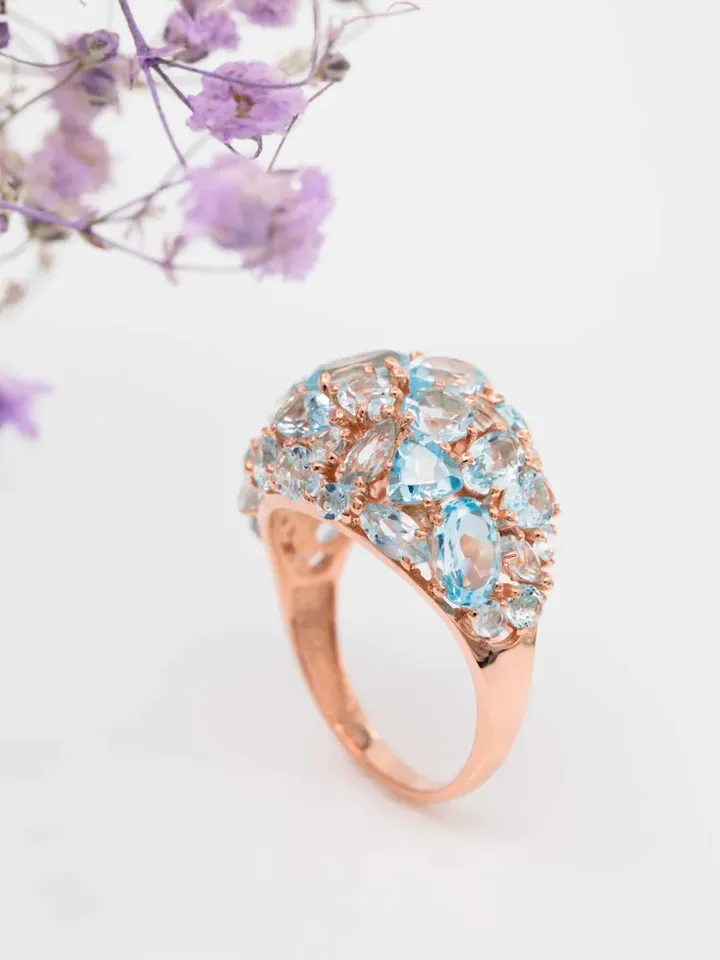 Women's ring, silver, gold plated 925 assay value, with topaz