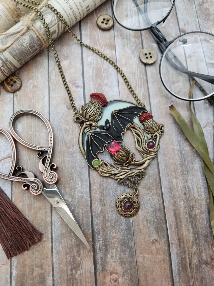 Thistle necklace, Scottish Thistle, Victorian Thistle Jewelry, Thistle Jewelry, Bat