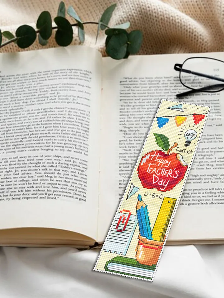 Teacher bookmark cross stitch pattern PDF download Happy teachers day, Handmade bookmark pattern digital PDF, Teachers day gift School #B350