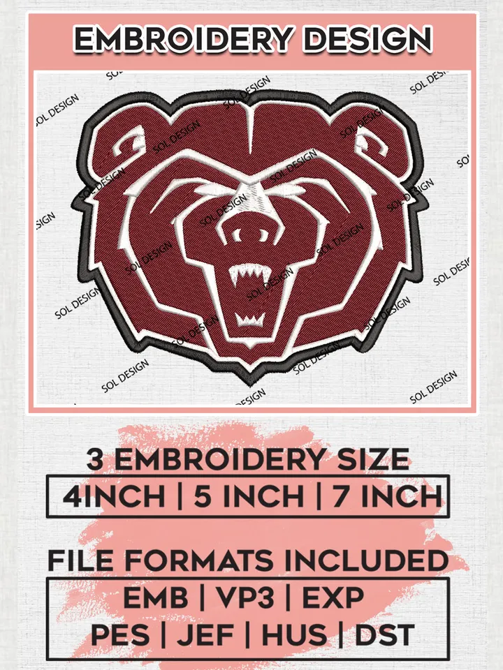 Missouri State Bears Logo Machine Embroidery Design, NCAA Missouri State Bears Embroidery Design Design files, NCAA Embroidery Designs, NCAA Machine Embroidery Designs, Digital Download