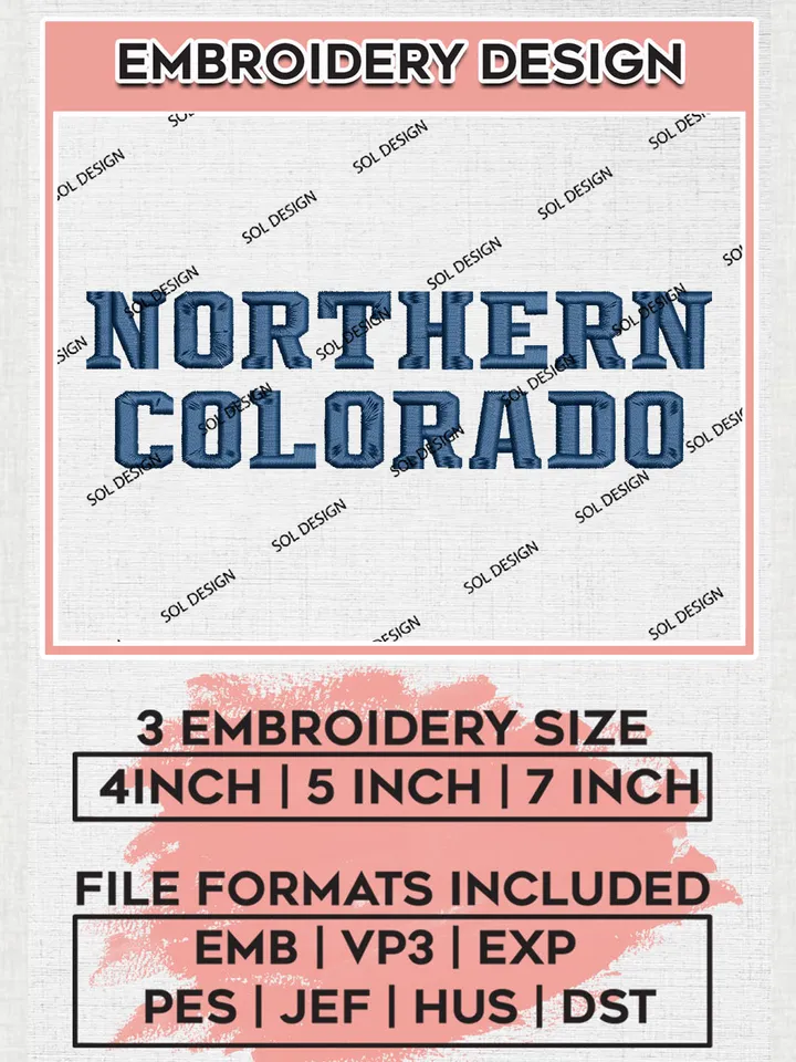NCAA Northern Colorado Team Word Logo Embroidery Design Files, NCAA Northern Colorado Bears Machine Embroidery, NCAA Teams, 3 sizes, NCAA Machine embroidery designs, Digital Download