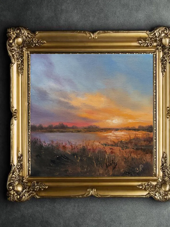 Sunset Oil Painting Original Art Sunset Landscape Painting