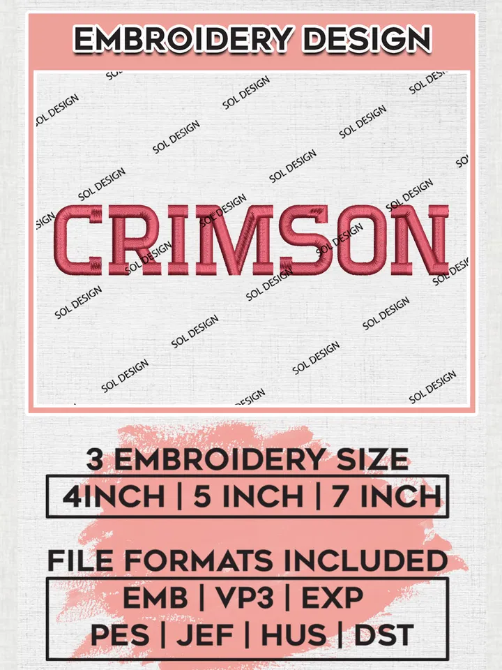 NCAA Crimson College Football Team Word Logo Embroidery Design Files, NCAA Harvard Crimson Machine Embroidery, NCAA Teams, Game Day, 3 sizes, NCAA Machine embroidery designs, Digital Download