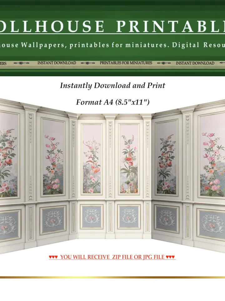 Wallpapers- Set 11 | Printables for Dollhouses and Unique Miniature Projects | Digital Downloads | in Scale 1/12th