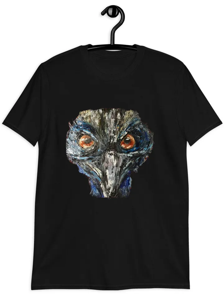 Cassowary bird short-Sleeve Unisex T-Shirt made with my original mix media painting,unique wearable gift for animal lovers.