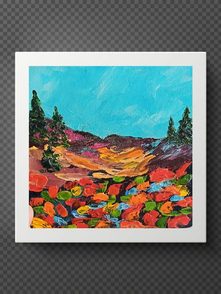 Abstract Landscape Original Oil Painting Impasto Art Miniature 6x6 inches