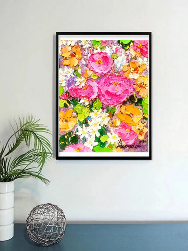 Pink Rose Flowers Painting Floral Original Fine Art Blossoms Flower Impasto Oil Painting 10&quot; by 8&quot; by ArtProkopaloSv