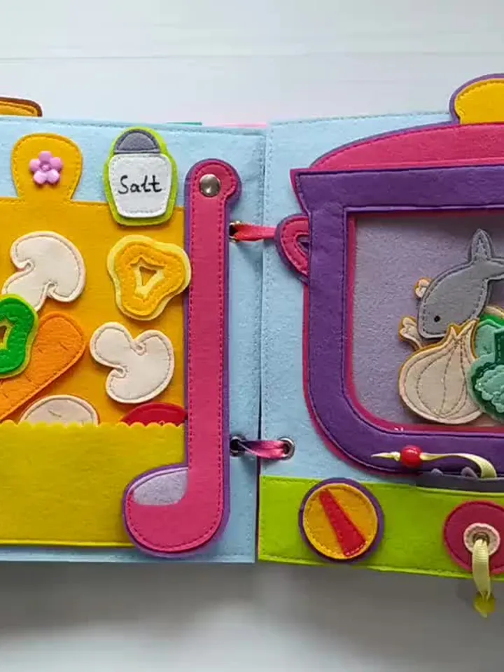 Kitchen Quiet book Pattern pdf , Cooking Felt book pattern , Baby Soft  book template, Busy book sewing ideas for girl 2, 3, 4 year old