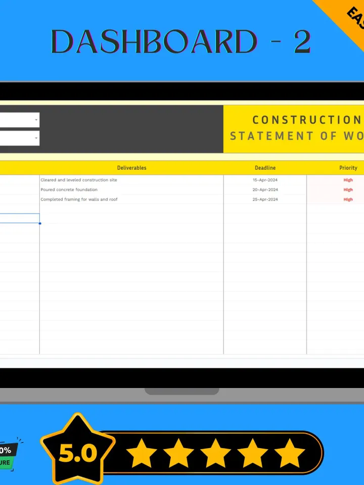 Construction Statement of Work Template, SOW Contract, Work Scope Document, Google Sheets Agreement for Contractors