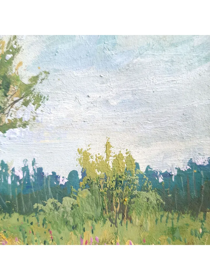 Tree Painting 7x5" Wildflower Landscape Small Artwork ORIGINAL Painting Impressionist Summer ART Signed by artist Marina Chuchko