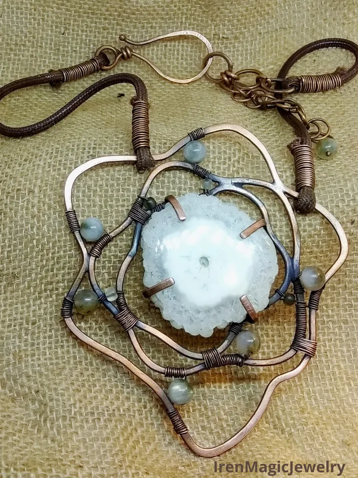 Copper Necklace “Stone Flower” with Stalactite Slice