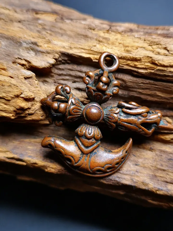 Gandhanra Antique Tibetan Amulet,Cross Kartika(knife of the dakinis) and Kila(Dorje Phurba), Trantic Buddhism Dharma, 60 Years Old.