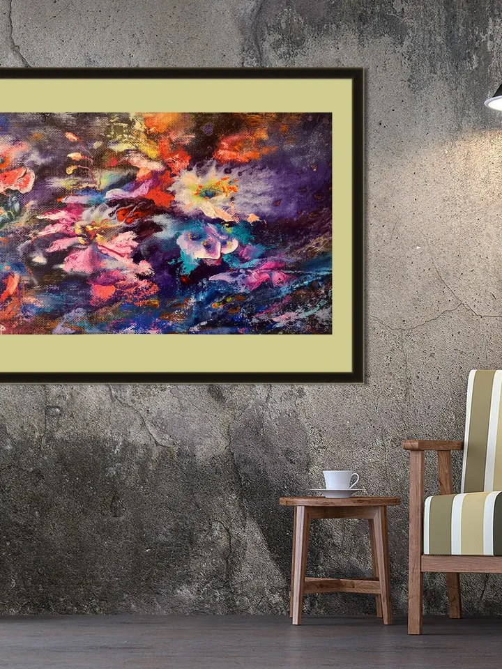 Sea Flowers Underwater Art Original Oil Painting Abstract Framed Impasto Svinar Oksana