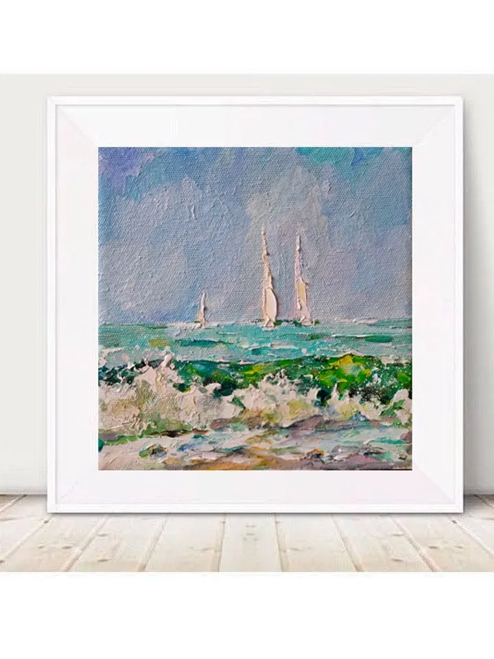 Oil Painting California Seascape Original Artwork Canvas Wall Art Impasto Small Painting 8 by 8 inches