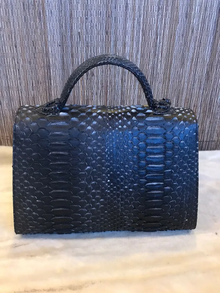 Top handle black w white classy genuine python skin bag | exotic leather bags | Elegant women purse | snake skin bag | designer leather bag