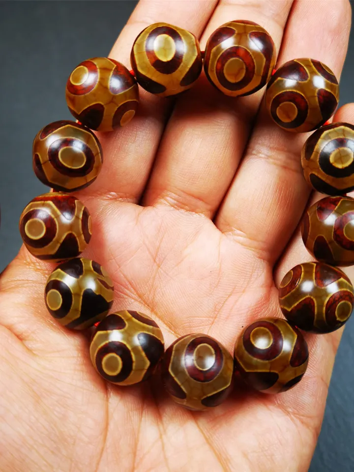Gandhanra Handmade Tibetan 3 Eyes Dzi Bead Bracelet,Diameter 0.63", Circumference 7.5"