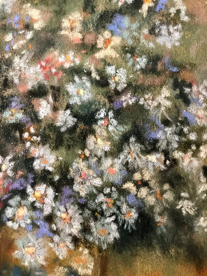 Bouquet of flowers in a vase,original soft pastel painting on specialized paper,impressionistic flowers painting,wall hanging,gift.