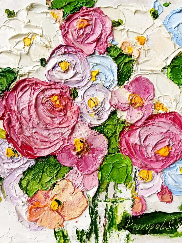 Hydrangea Painting Kandinsky Flowers Original Art Impasto Flower Oil Painting Floral 8x8 in by ArtProkopaloSv